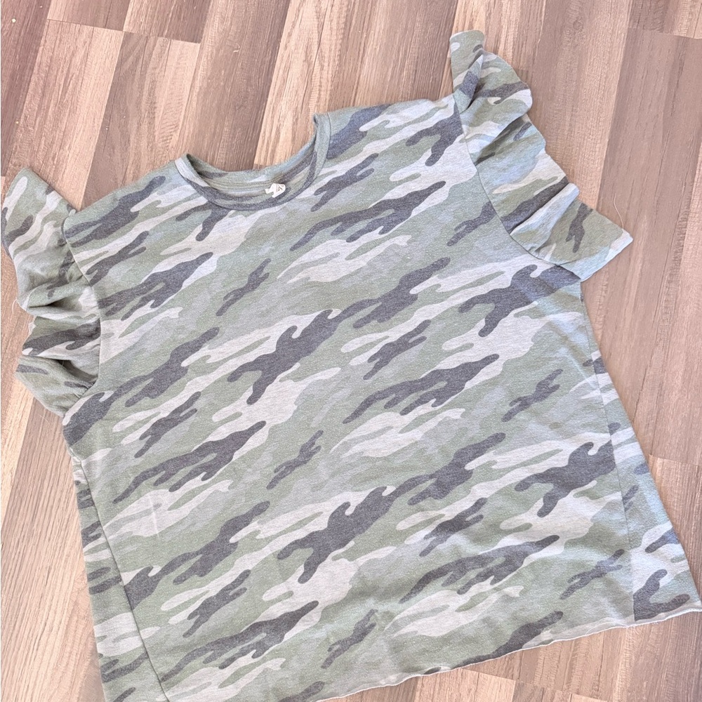 Camouflage Ruffle Sleeve Top